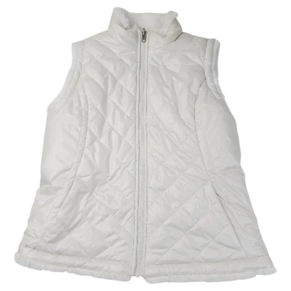 Nicole Miller Women's Icy White Original‎ Sleeveless Quilt Snow Puffer Vest Sz M